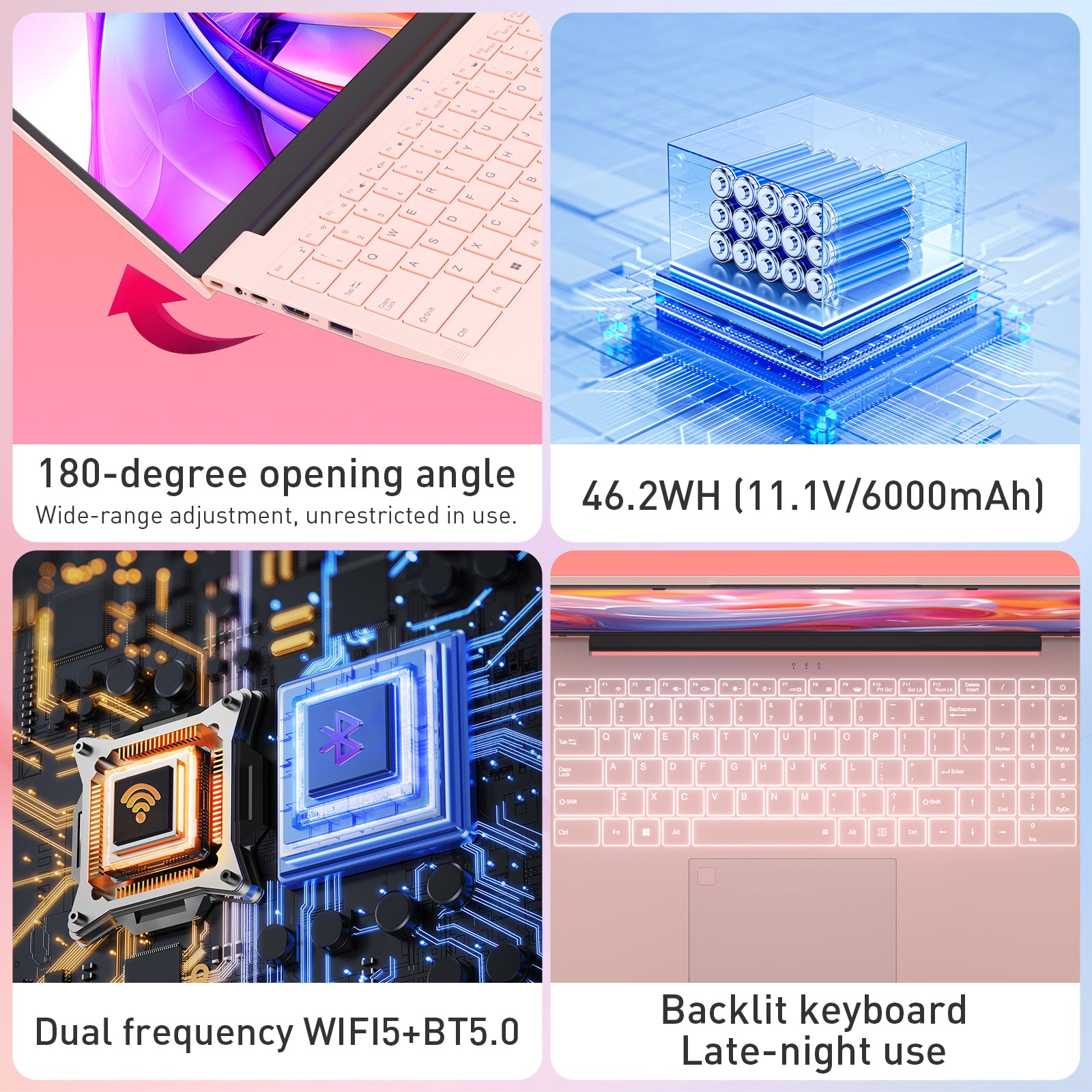 Exsurf 15.6" Windows 11 Pro Laptop, Intel 3050E CPU, 32GB RAM 1TB SSD,Type-C Port, Pink Home Computer