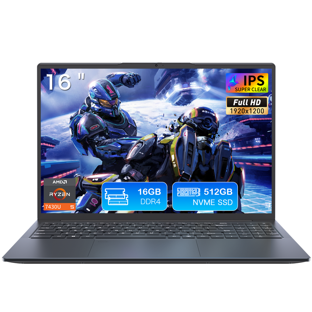 Exsurf T160R 16" Laptop – AMD Ryzen 5 7430U, 16GB RAM, 512GB SSD,Windows 11 Pro,Grey