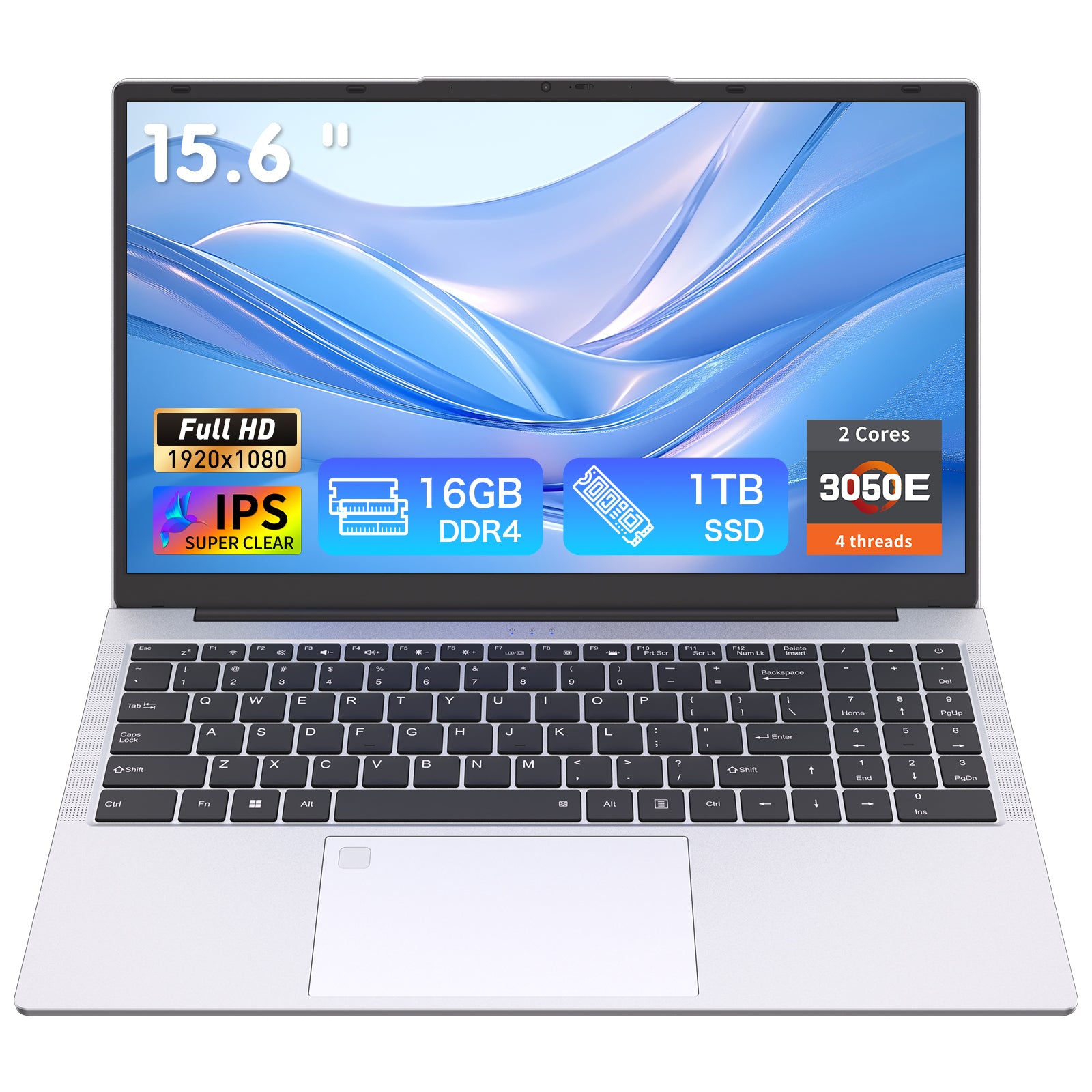 Exsurf AMD 3050E Laptop, 15.6" FHD IPS Computer, 16GB RAM 1TB SSD, Fingerprint, Backlit Keyboard, Full Type-C, HDMI, for Work/Study/Daily Use, Silver