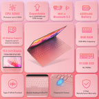 exsurf 15.6" Business Laptop, AMD Ryzen 3 , 8GB RAM, 512GB SSD, Type‑C Port, Pink, Portable Office Computer