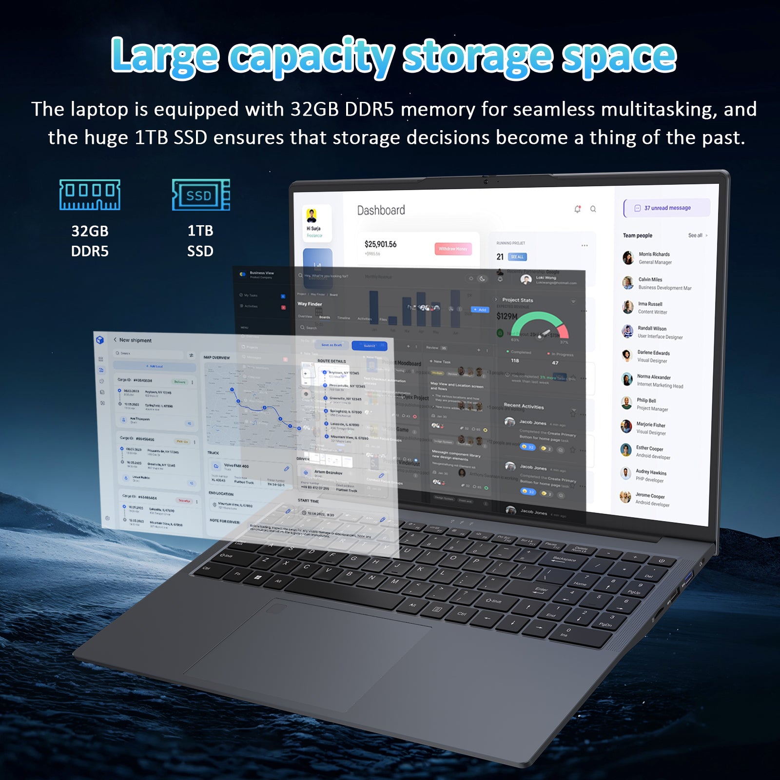 Exsurf 16" 1200IPS Laptop AMD Ryzen 7 7840HS, 32GB DDR5 RAM, 1TB NVMe SSD, Windows 11 Pro Gaming Computer, Backlit, Fingerprint, Full-Type C, WiFi 6, Bluetooth 5.3, Webcam Switch, Gray