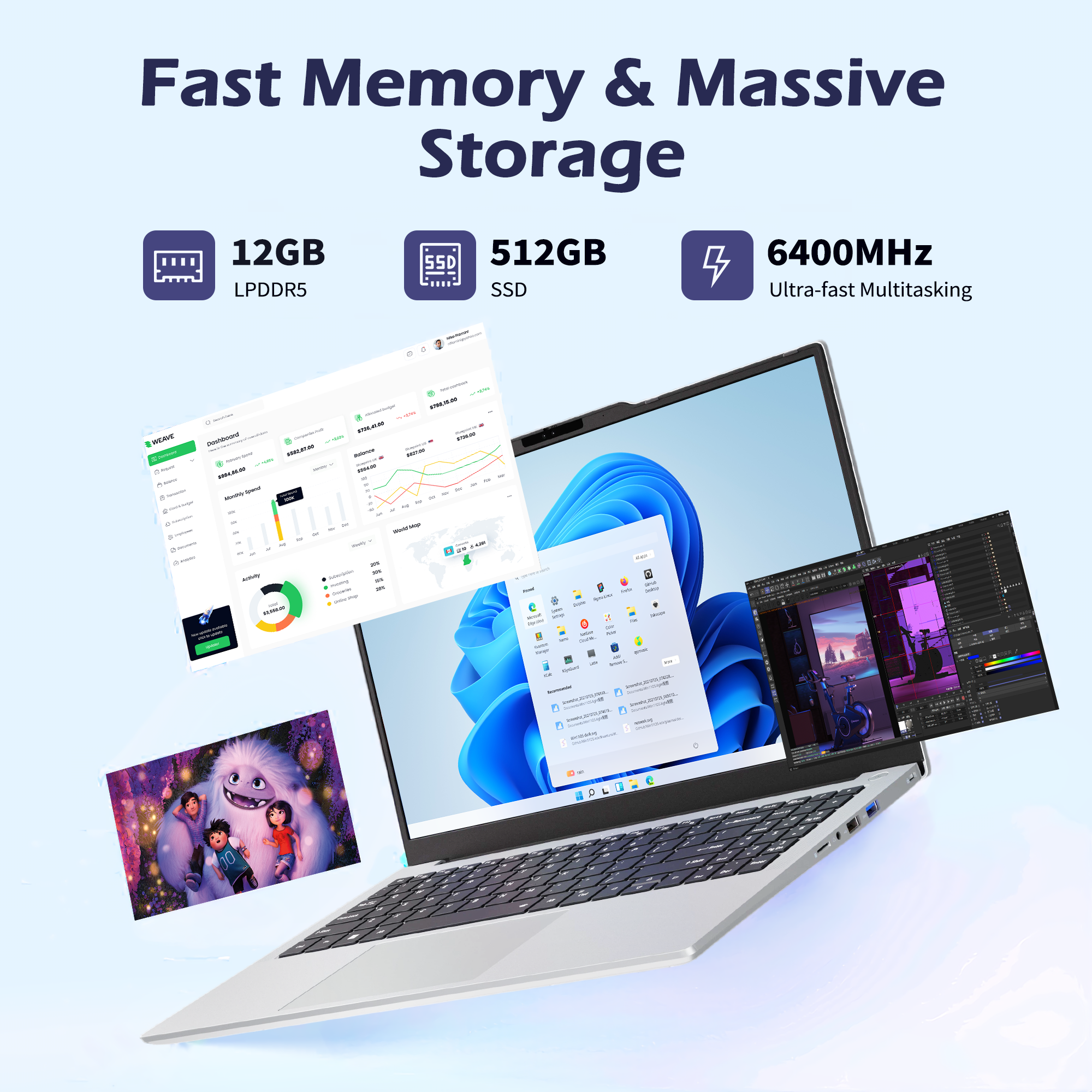 Exsurf 15.6" Home Laptop, Windows 11 Pro, AMD Ryzen 5 6600U, 16GB RAM 512GB SSD, Backlit Keyboard, Fingerprint Unlock