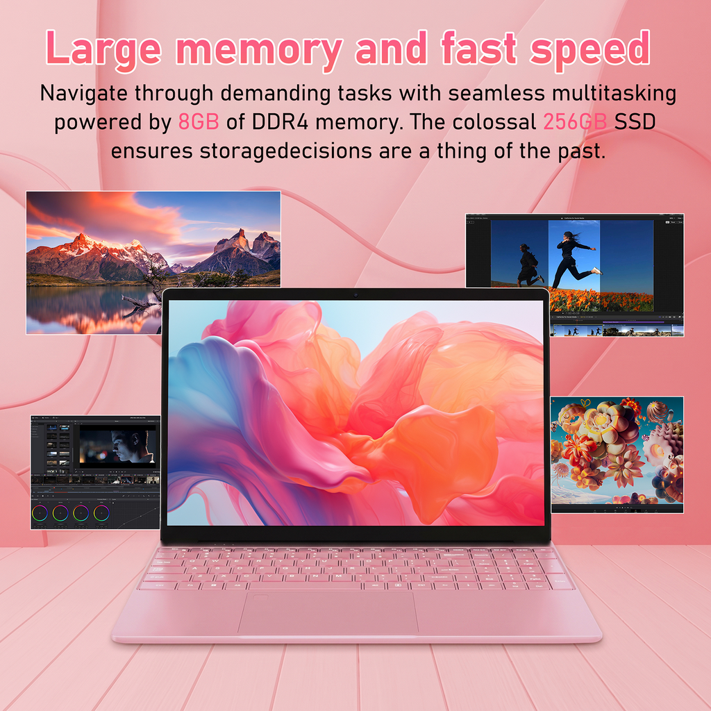 Exsurf 15.6" Student Laptop, Win 11 Pro Notebook,8GB RAM 256GB SSD,N5100,Backlit Keyboard, Fingerprint Unlock, Pink