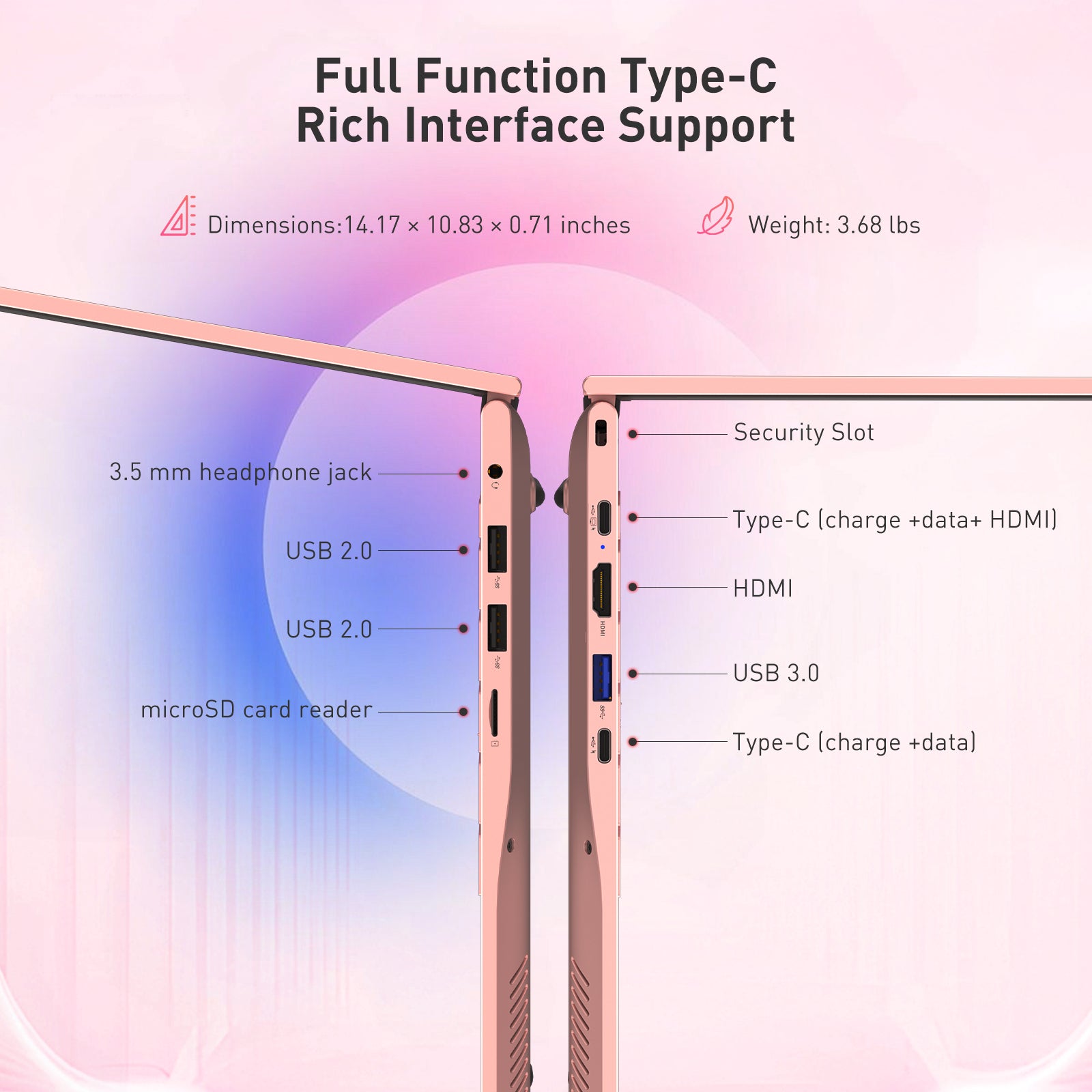 exsurf 15.6" Business Laptop, AMD Ryzen 3 , 8GB RAM, 512GB SSD, Type‑C Port, Pink, Portable Office Computer