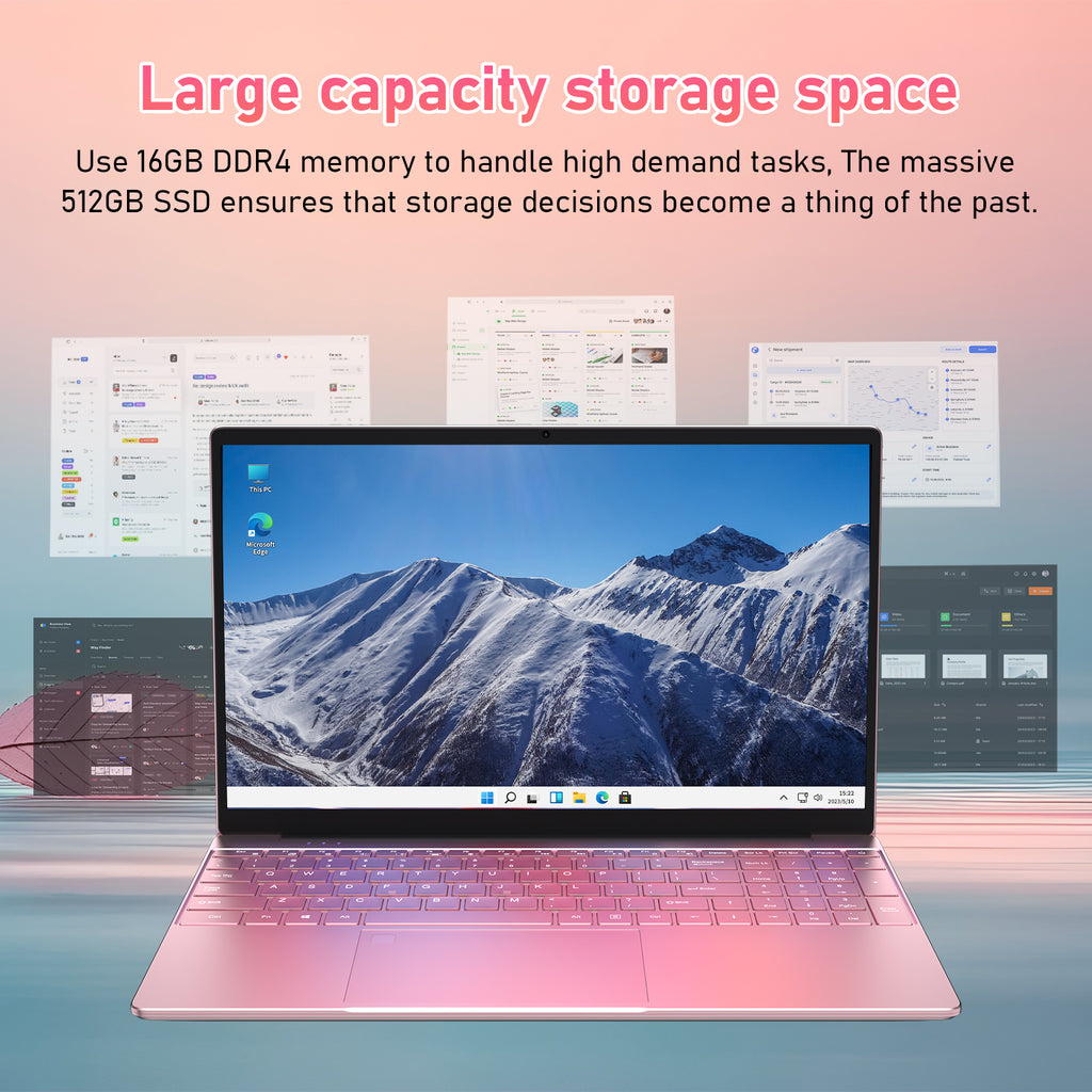 Exsurf T152A 15.6" Laptop – Intel N95, 16GB RAM, 512GB SSD,Windows 11 Pro, Pink