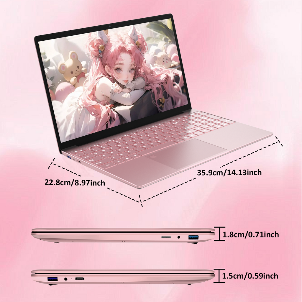 Exsurf T152A 15.6" Laptop – Intel N95, 32GB RAM, 1TB SSD, Pink,Windows 11 Pro