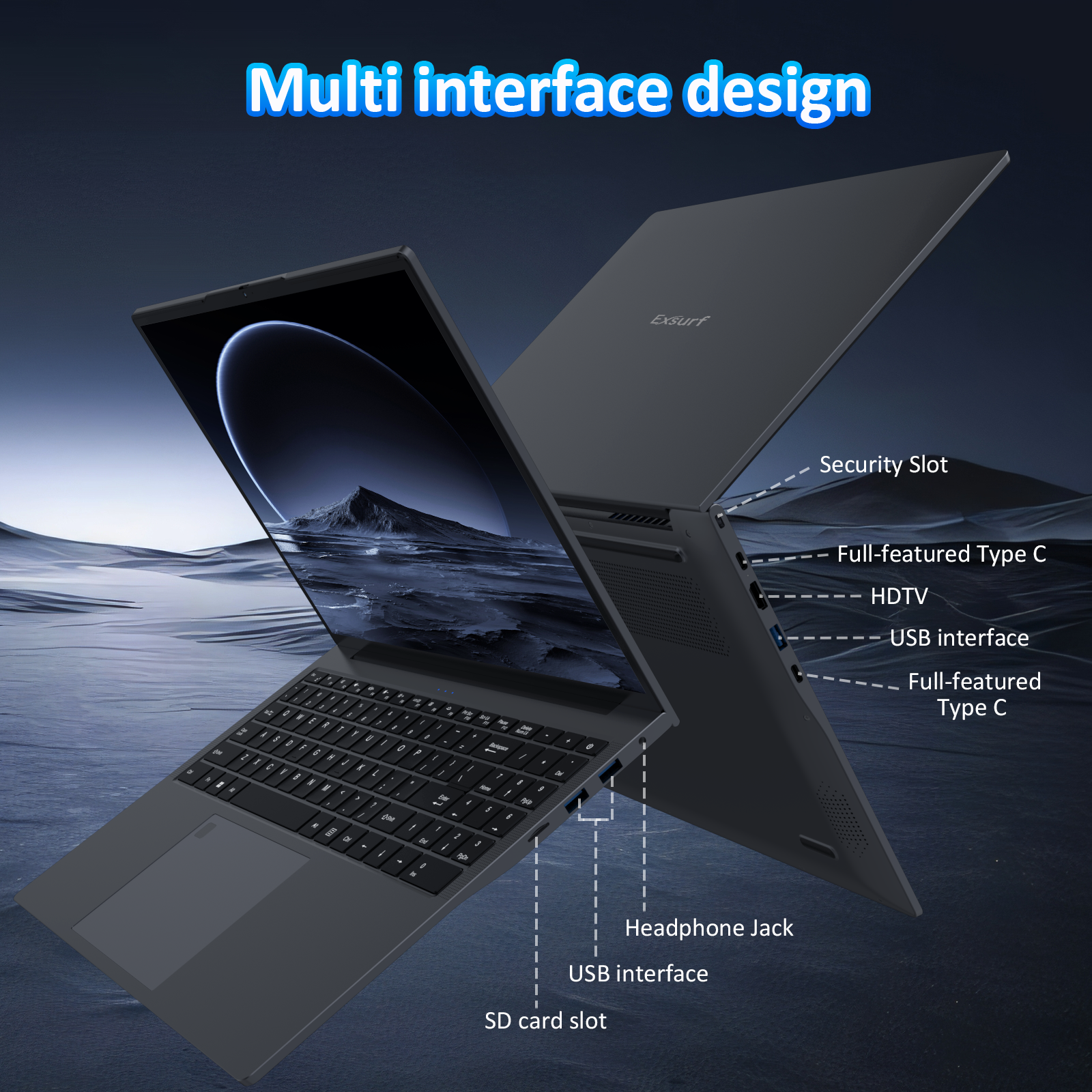 Exsurf T160R 16" Laptop – AMD Ryzen 5 7430U, 16GB RAM, 512GB SSD,Windows 11 Pro,Grey