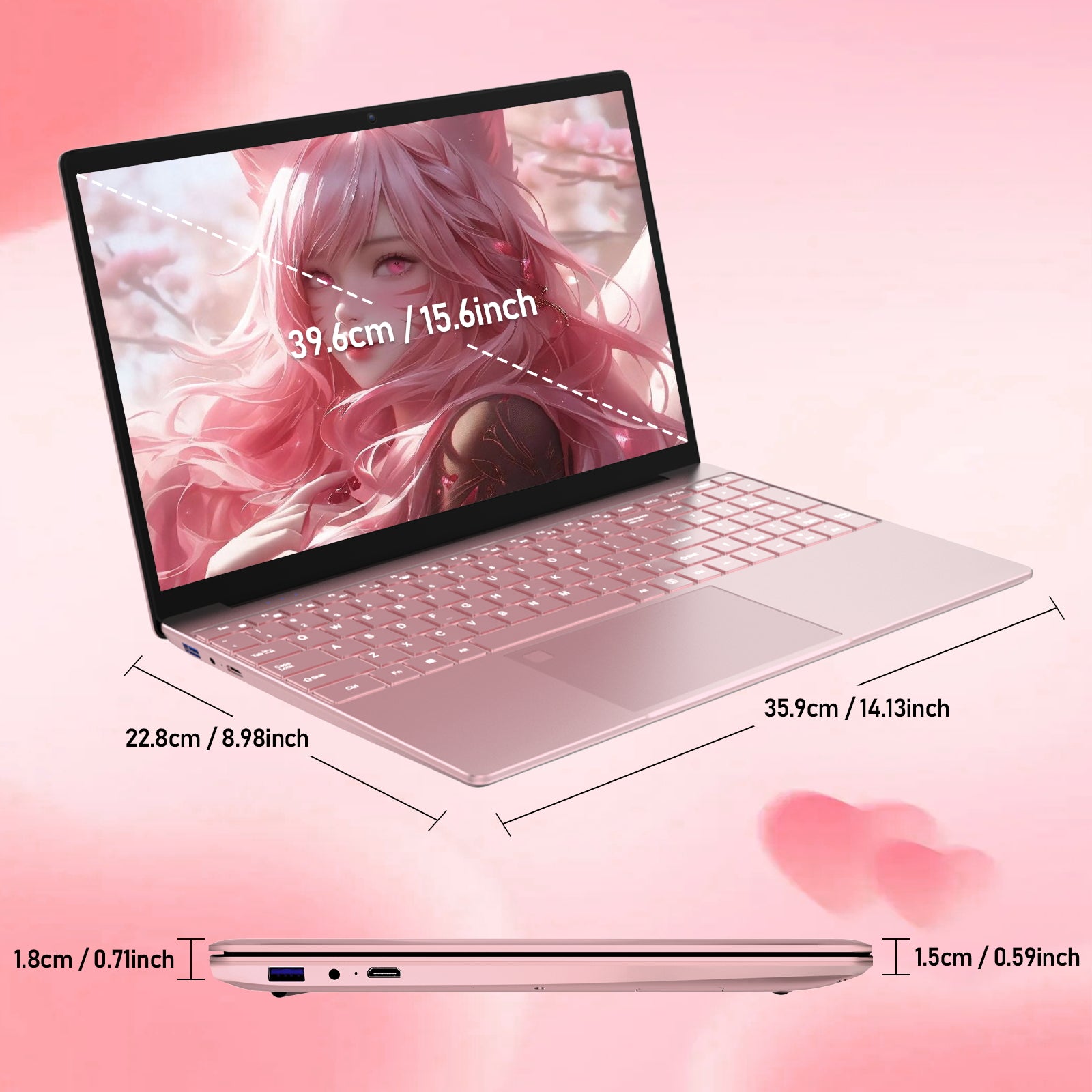 Exsurf T152A 15.6" Laptop – Intel N150, 32GB RAM, 1TB SSD,Windows 11 Pro, Pink