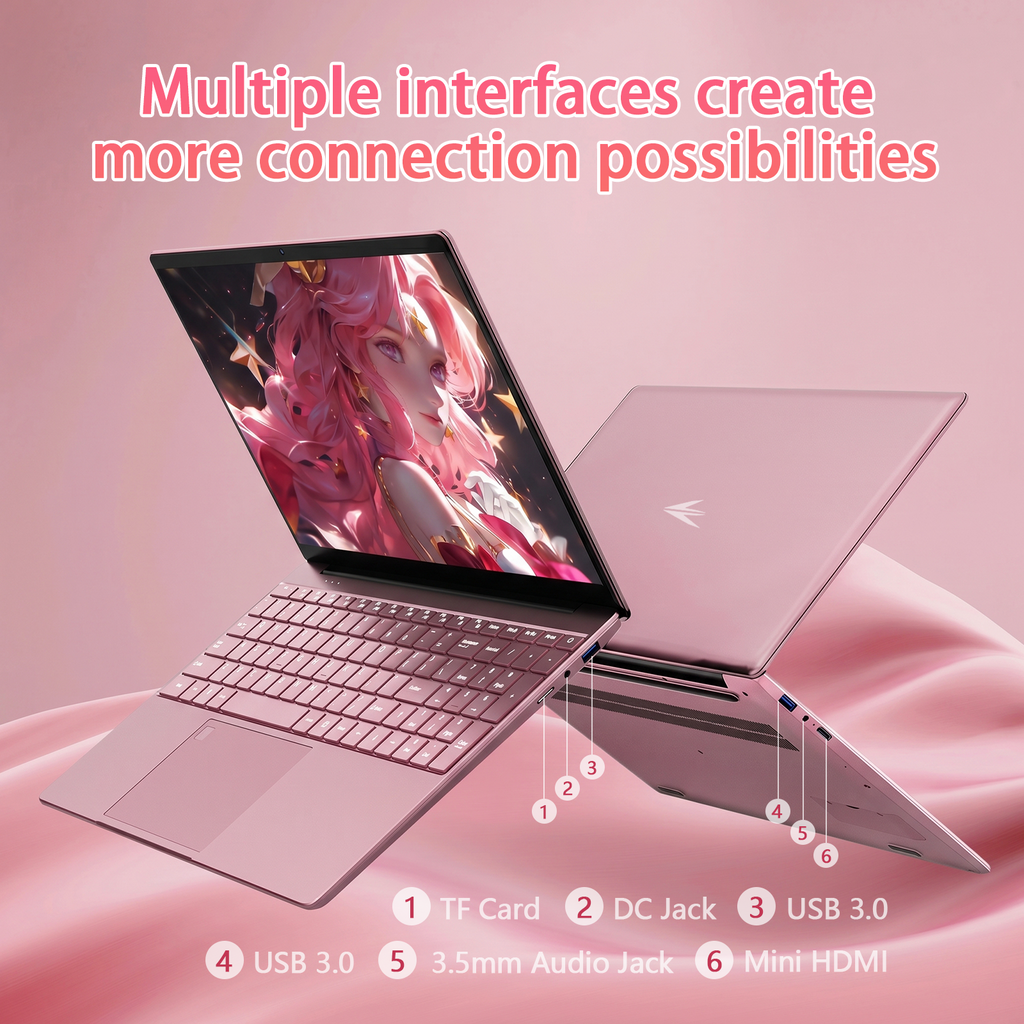 Exsurf 15.6" Student Laptop, Win 11 Pro Notebook,8GB RAM 256GB SSD,N5100,Backlit Keyboard, Fingerprint Unlock, Pink