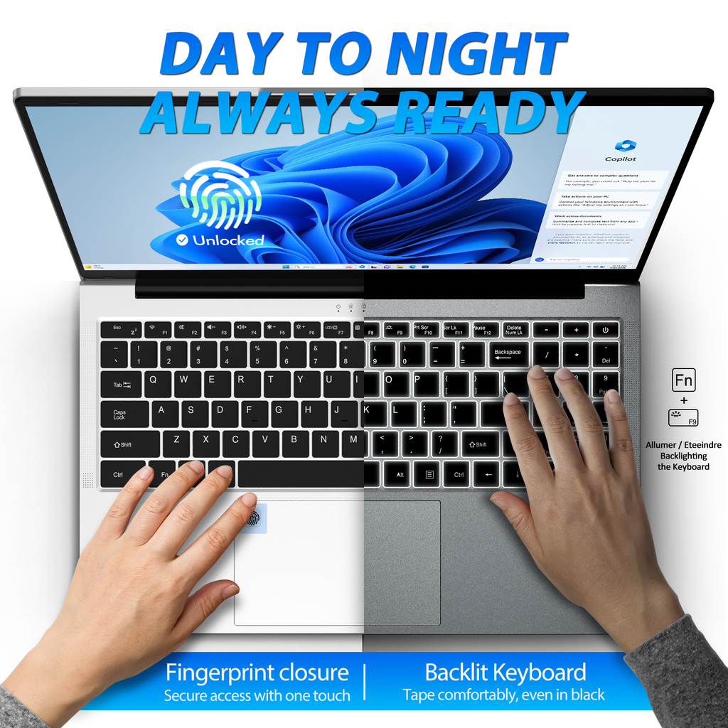 exsurf 15.6" Student Laptop, Ryzen 3 Up to 3.5GHz, 8GB RAM 512GB SSD, Backlit Keyboard & Fingerprint Unlock for Daily Use