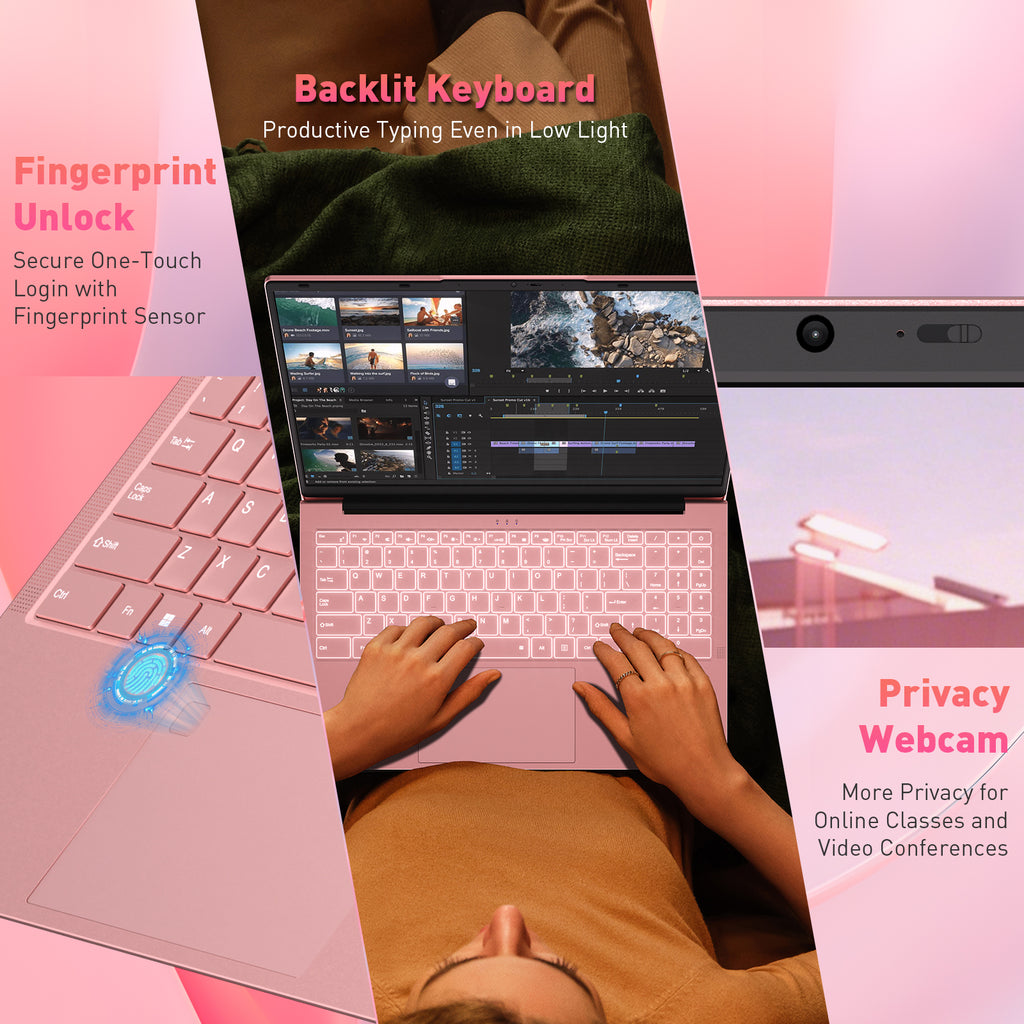 exsurf 15.6" Business Laptop, AMD Ryzen 3 , 8GB RAM, 512GB SSD, Type‑C Port, Pink, Portable Office Computer