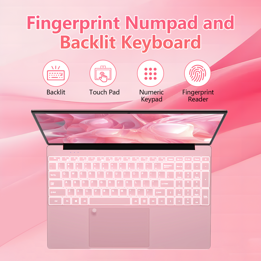 Exsurf 15.6" Student Laptop, Win 11 Pro Notebook,8GB RAM 256GB SSD,N5100,Backlit Keyboard, Fingerprint Unlock, Pink