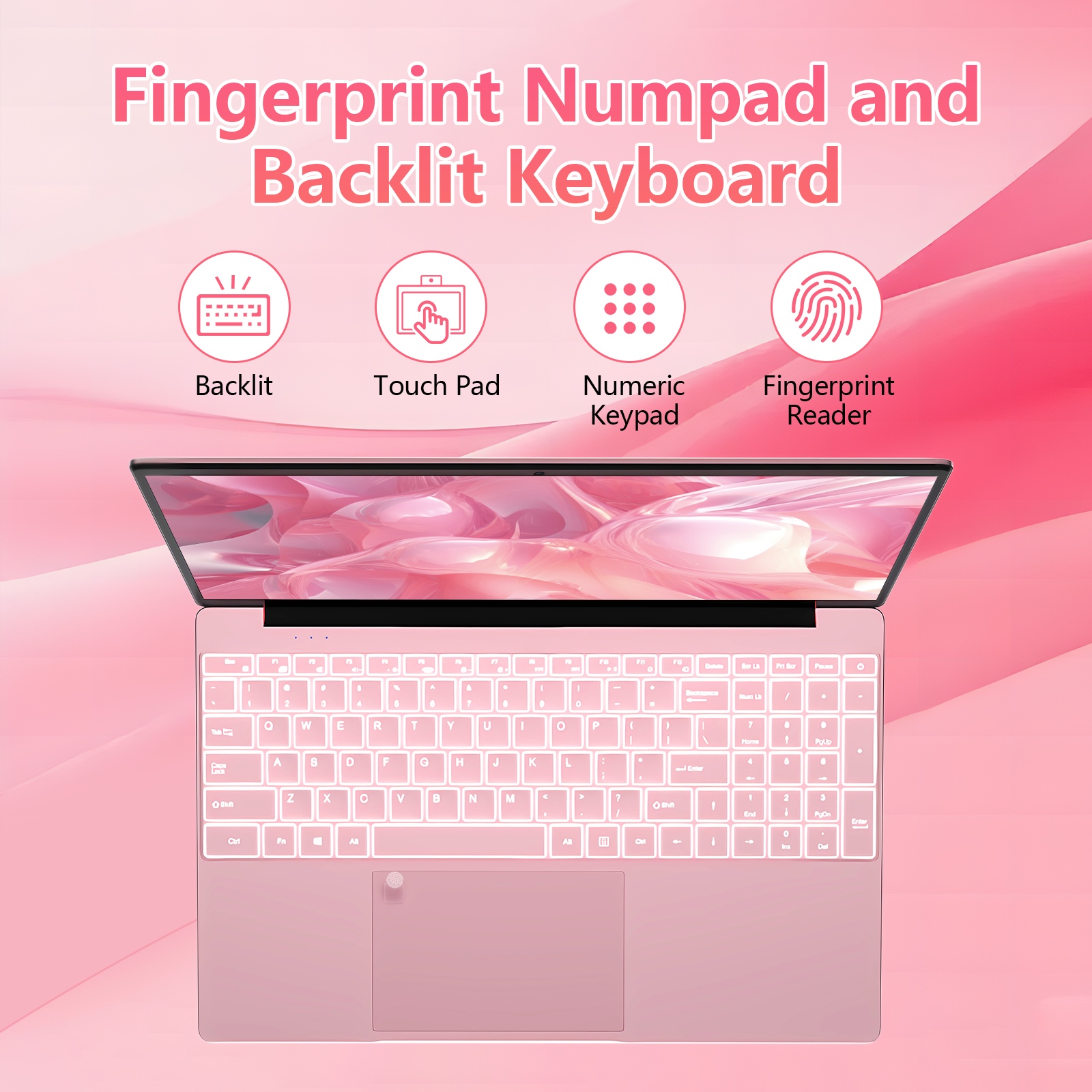 Exsurf 15.6" Student Laptop, Win 11 Pro Notebook,8GB RAM 256GB SSD,N5100,Backlit Keyboard, Fingerprint Unlock, Pink