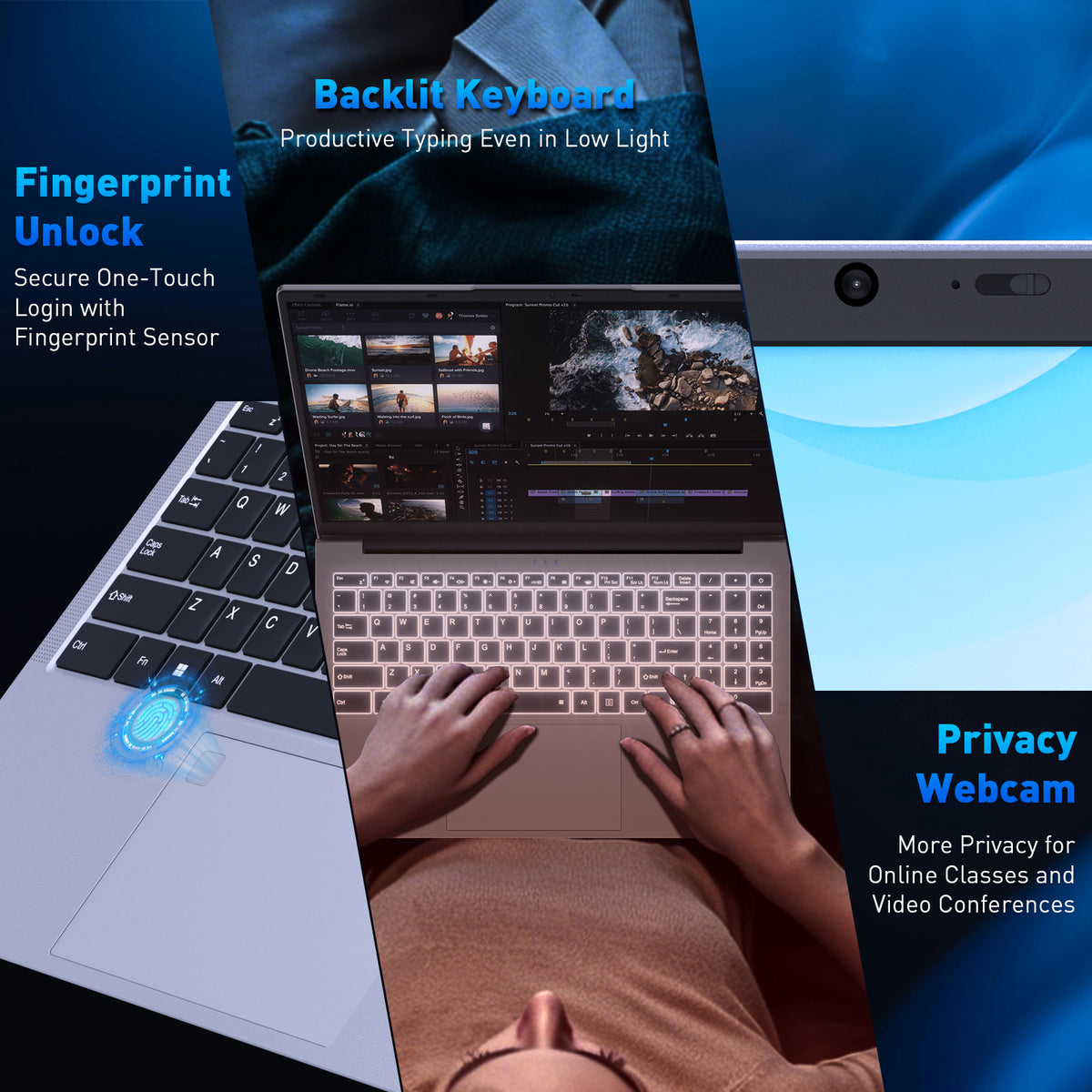 Exsurf 15.6" Business Laptop, AMD Ryzen 3250C, 16GB DDR4 RAM 1TB NVMe SSD, Windows 11 Pro Laptop Computer, Backlight Keyboard, Fingerprint Reader, Silver