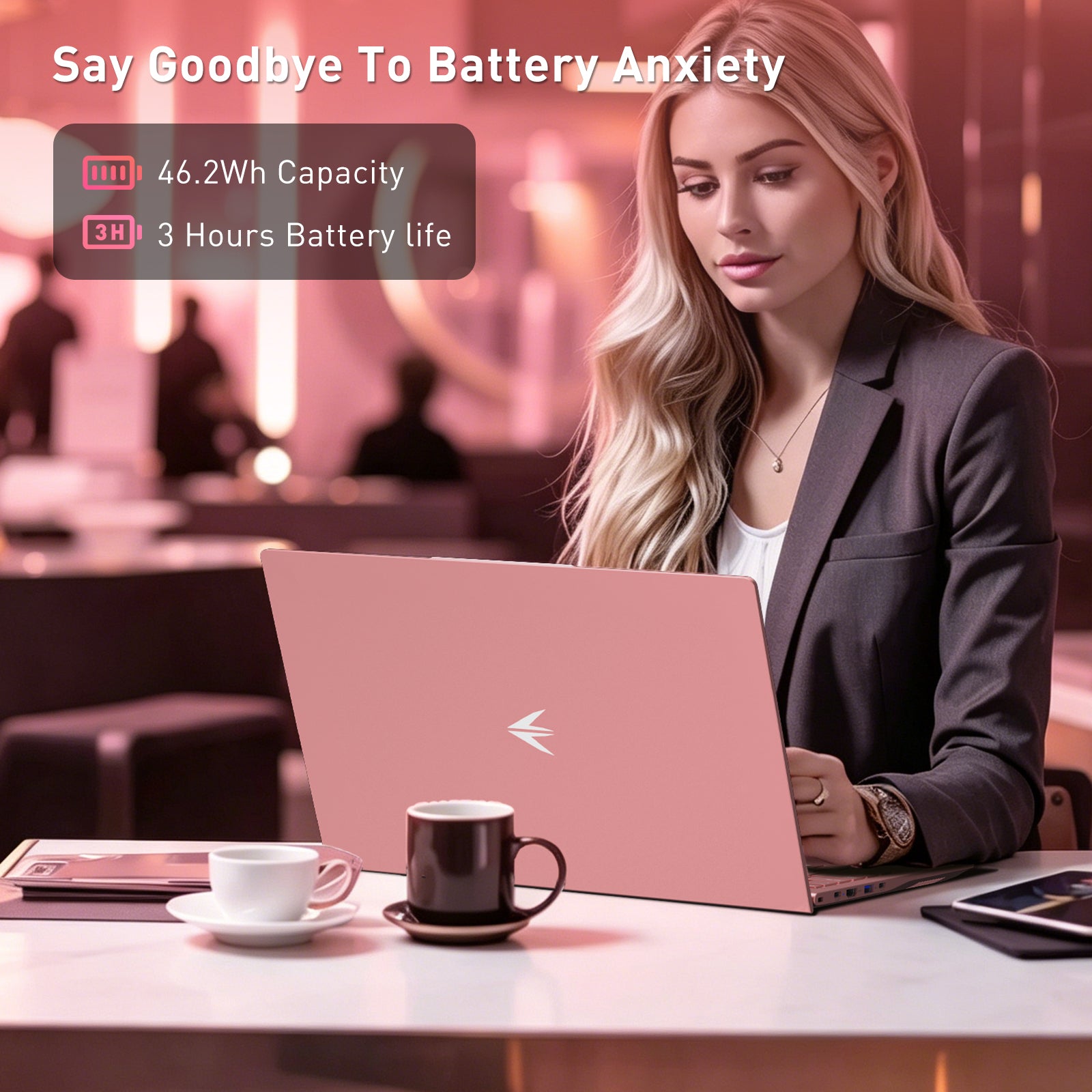 exsurf 15.6" Business Laptop, AMD Ryzen 3 , 8GB RAM, 512GB SSD, Type‑C Port, Pink, Portable Office Computer