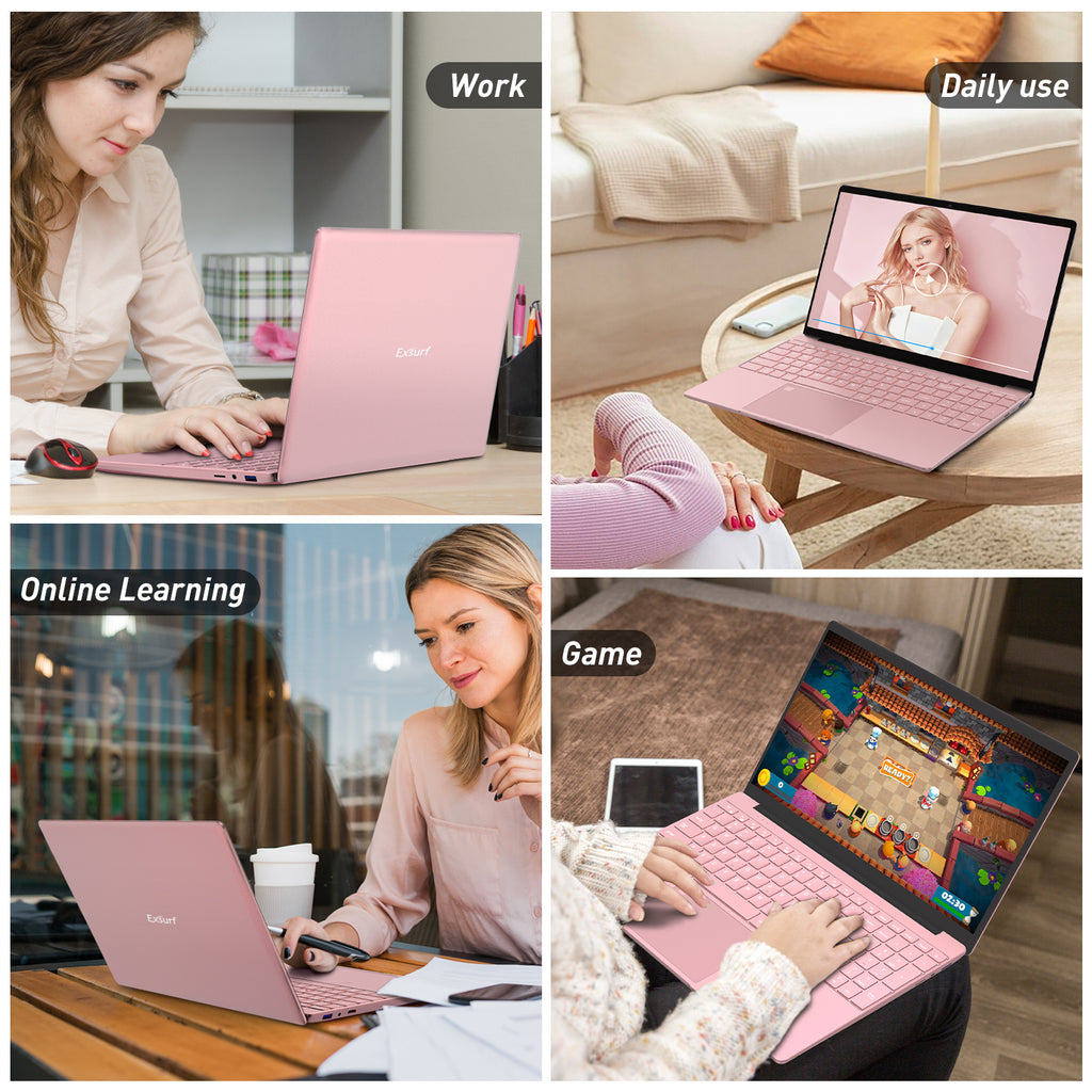 Exsurf T152A 15.6" Laptop – Intel N95, 16GB RAM, 512GB SSD,Windows 11 Pro, Pink