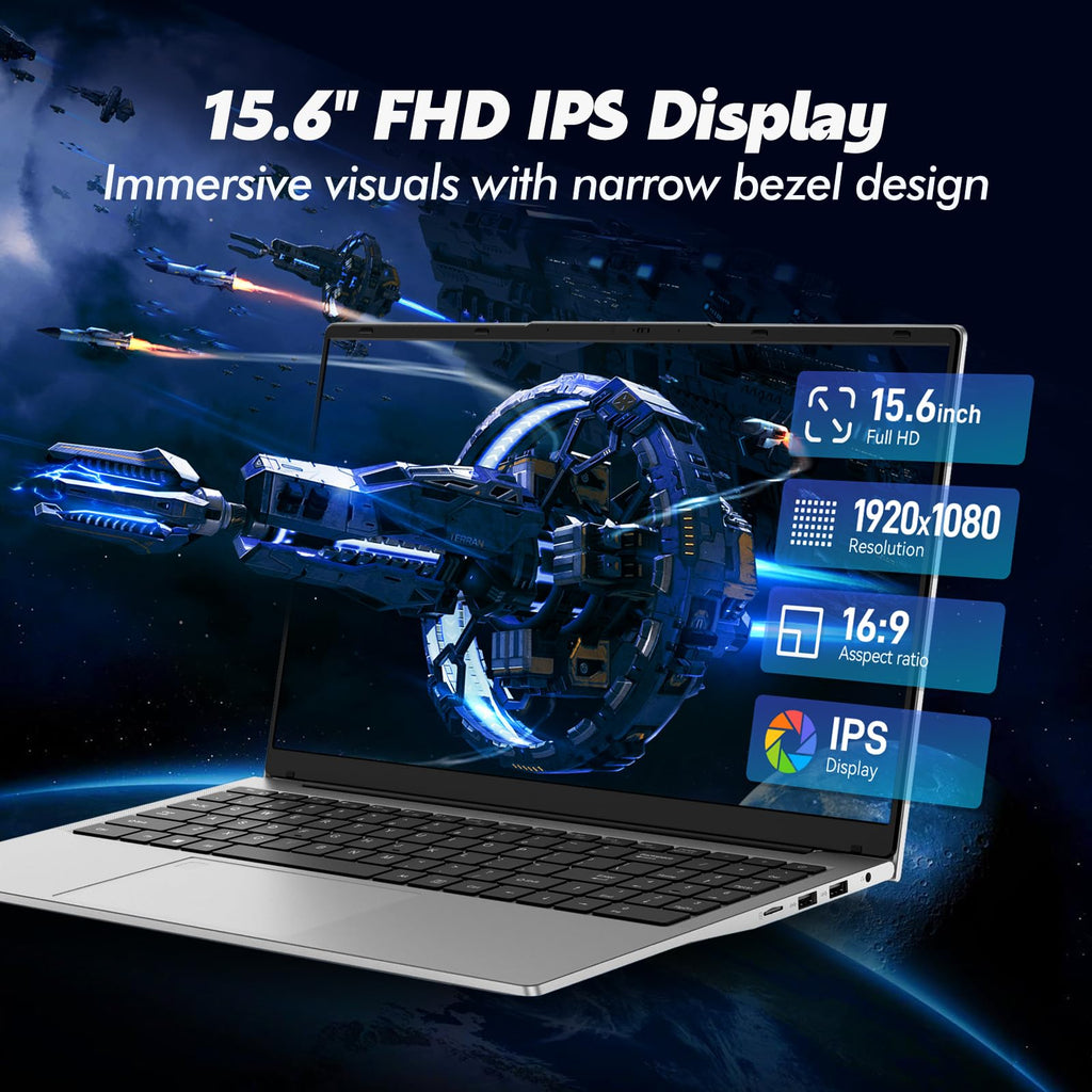 Exsurf 15.6-inch thin and light laptop, IPS Full HD screen, Athlon Silver 3050E, 32GB DDR4 memory, 1TB SSD, WiFi 5/USB 3.0/Type-C/HDMI/BT 4.2, Win 11 Pro, perfect for work, study and entertainment, silver