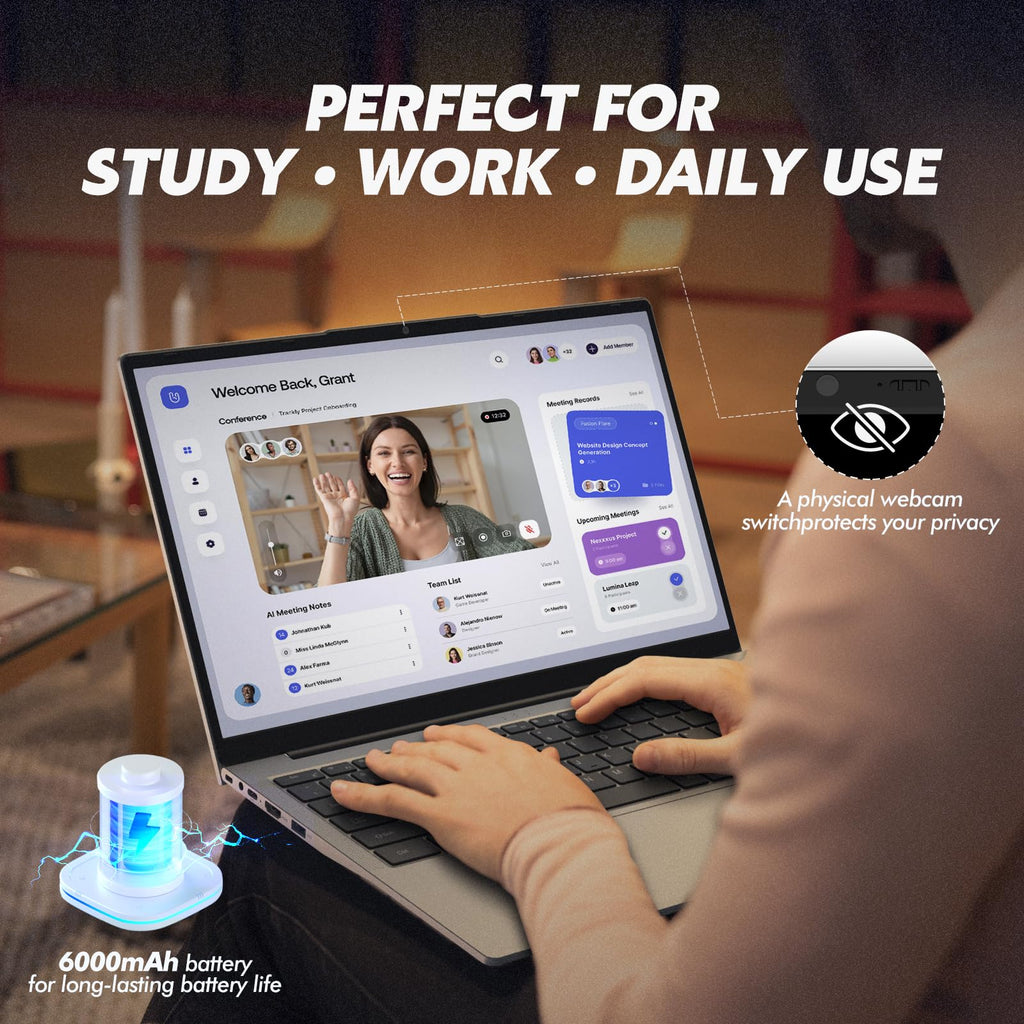 Exsurf 15.6-inch thin and light laptop, IPS Full HD screen, Athlon Silver 3050E, 32GB DDR4 memory, 1TB SSD, WiFi 5/USB 3.0/Type-C/HDMI/BT 4.2, Win 11 Pro, perfect for work, study and entertainment, silver